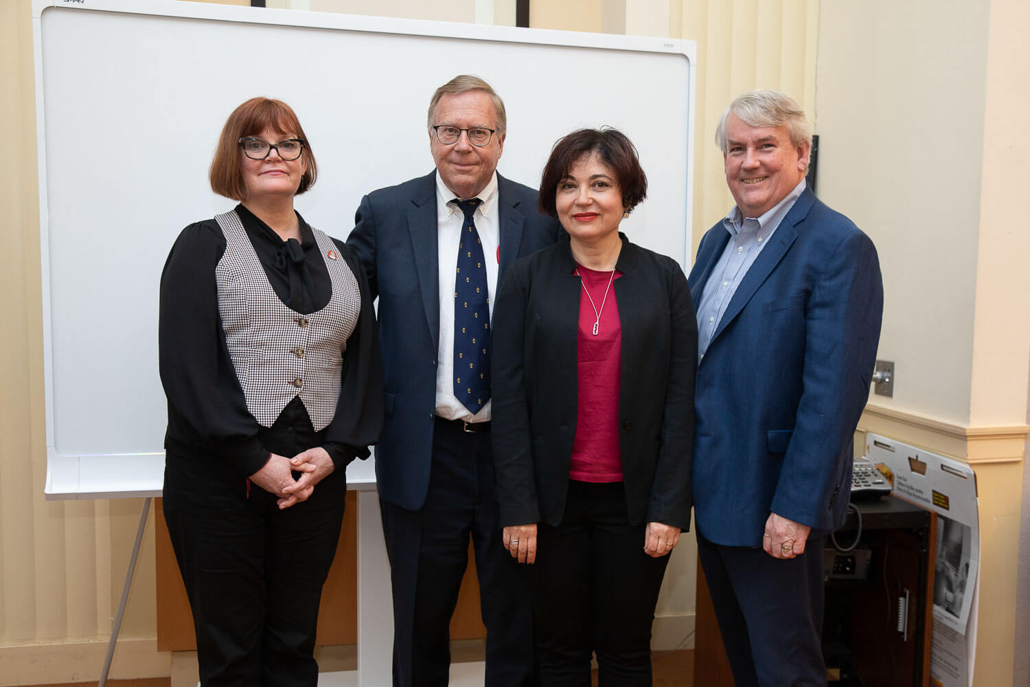 On April 1, the Brooklyn College Cancer Center hosted a science and career seminar led by Dr. Patrick Borgen (second from left) chair of the department of surgery at Maimonides Medical Center. Borgen, is flanked by cancer center’s director Maria Contel (right), Brian Gibney, associate director of education, and Jennifer Basil, associate director of outreach.