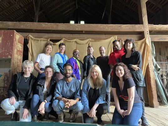(Top row left to right) Haruna Lee, former M.F.A. Playwriting Program co-chair; Diana Lobontiu ‘23 M.F.A. Playwriting, Marissa Joyce Stamps ‘23 MFA Playwriting and Weasel 2024 director; Max Keane ‘23 M.F.A. Playwriting; Nic Adams ‘23 M.F.A. Playwriting and Weasel 2024 stage manager; Dennis Allen II, Playwriting Program co-chair; and Alina Jacobs ‘23 MFA Playwriting. (Bottom row left to right) Madison Wetzell ‘24 M.F.A. Playwriting and Weasel 2024 playwright; Leslie Gauthier ‘24 M.F.A. Playwriting and Weasel 2024 playwright, Utkarsh Rajawat ‘24 M.F.A. Playwriting and Weasel 2024 playwright; Tracy Carns ‘24 M.F.A. Playwriting and Weasel 2024 playwright; and Lori Felipe-Barkin ‘24 M.F.A. Playwriting and Weasel 2024 playwright. 
