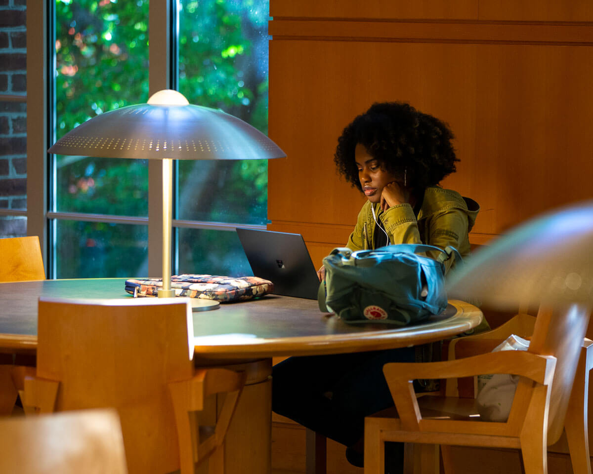 student in the library